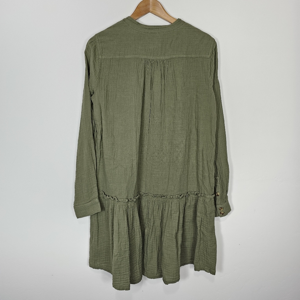 NWT Anthropologie Maeve Katie Gauzy Textured Utility Dress Olive Green 10 - Picture 6 of 9